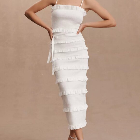 V. Chapman Lily Ruched & Ruffled Stretch Midi Dress